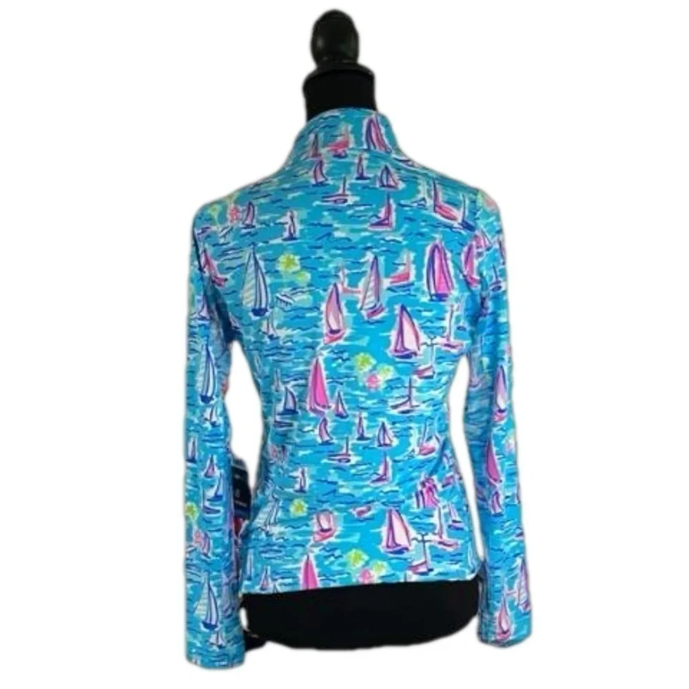 IBKUL Long Sleeve Sailboat Zip Mock Neck Top, Size XS - Picture 2 of 10
